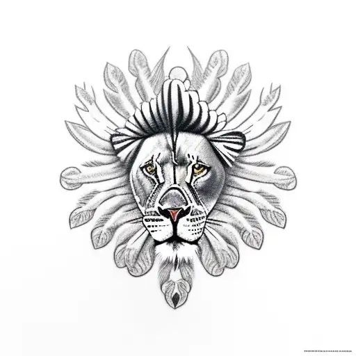 Native American Woman Wearing A Lion's Head