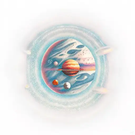 Lake With Mountain And A Sky With Stars And Planets Of The Solar System