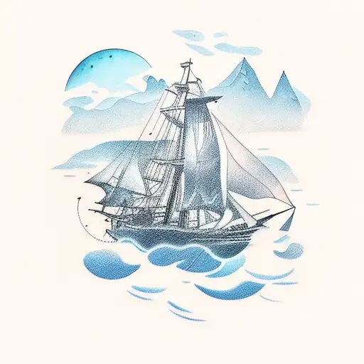 Old Mythic Ocean God Sailboat And Travel