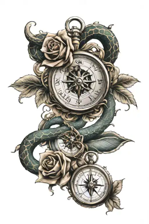 Compass And Roses That Turn Into Snakes Wrapped