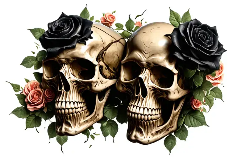 Colorful 3D Insanely Wicked Skulls With Black Roses Intertwining
