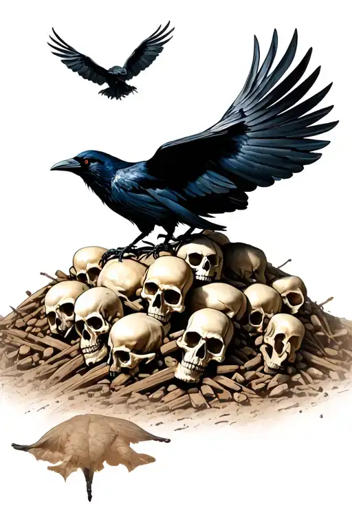 Crow Landing On A Pile Of Skull