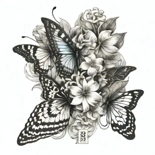 Butterflies And Hawaian Flower With Asian Letters Spelling God