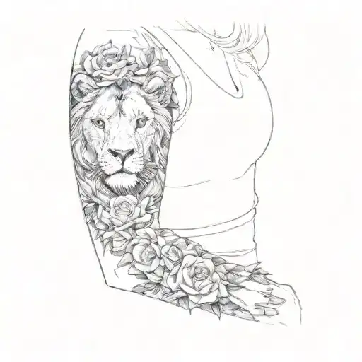 A Woman With A Lion And Flowers On Her Sleeve