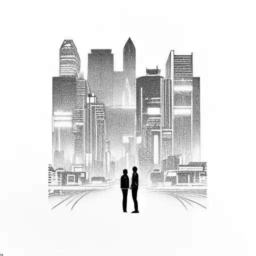 Downtown Night City From Cyberpunk With A Shadow Figure Meeting A Guy In Front Of A Blacked Out Car