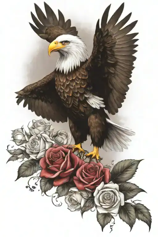 Eagle With One Wing And Roses
