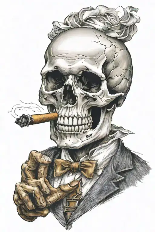 Post Modern Skull With A Cigar Leaning