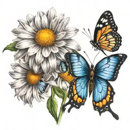 Daisy Flower And Butterfly