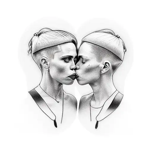 Side Profiles Of A Butch And Femme Lesbian Couple Leaning Into Kiss Each Other
