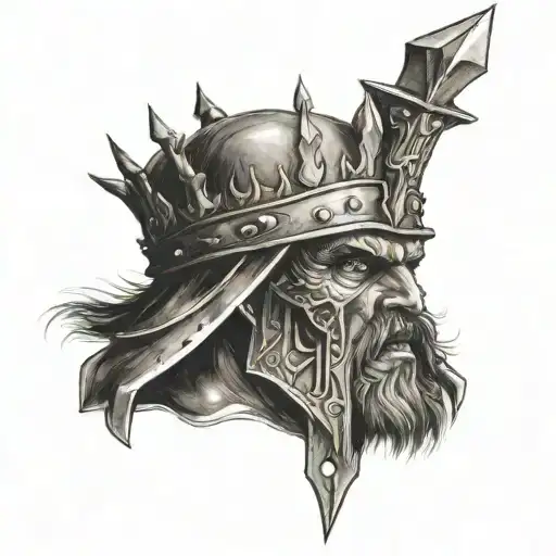 War Wearing A Crown With A Halberd