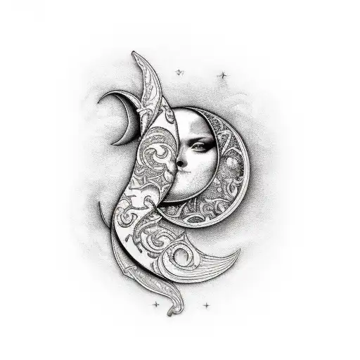 Vertical Baroque Style With Crescent Moon