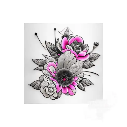 Black And Pink Flower And Landscape