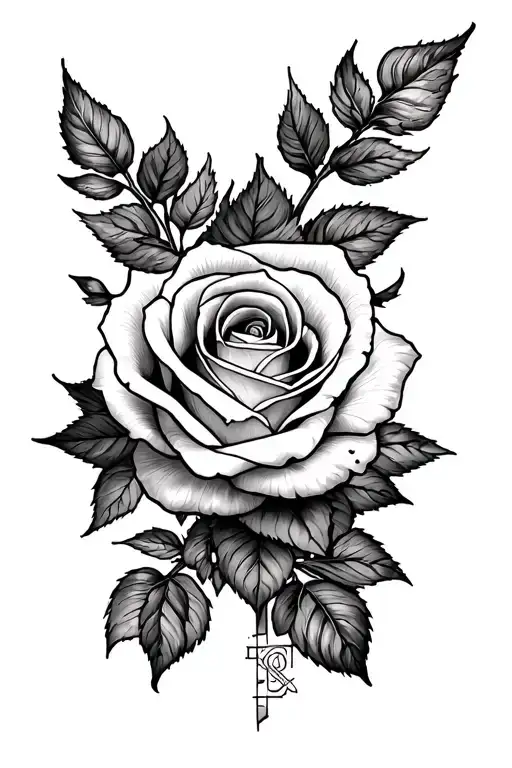 Fineline Concept Tattoo With Rose And Cross