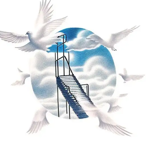 Stairs To Heaven With Clouds And Doves