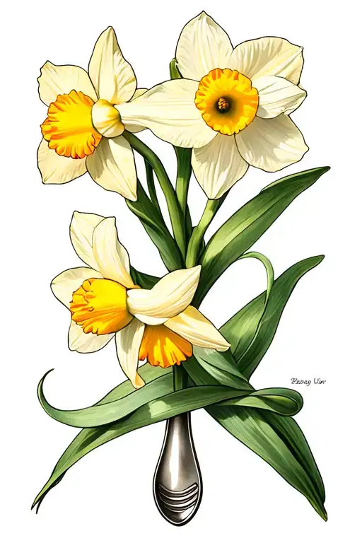 Welsh Love Spoon Intertwined Daffodil