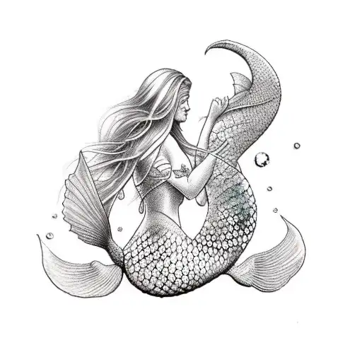 Female Mermaid Side Profile To Be Placed On Upper Thigh