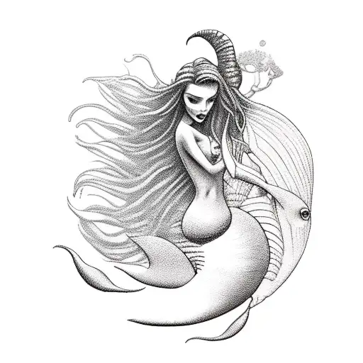 Female Mermaid Lookining Away To Be Placed On Upper Thigh
