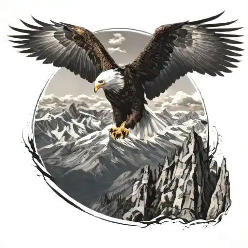Eagle Flying And Mountains Behind Him