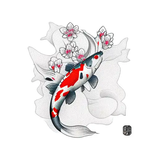 Koi Fish And Cherry Blossom Branch