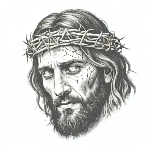 Hyper Realistic Portrait Of Jesus Christ With A Crown Of Thorns