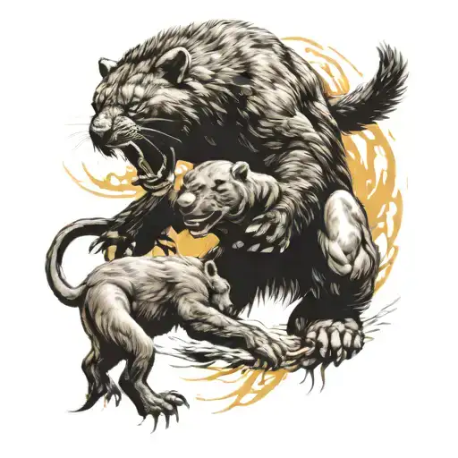 Honey Badger Fighting Lion With Boxers