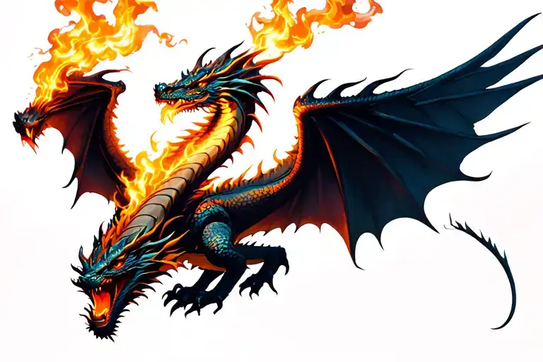 Dragon Breathing Fire With Wings Flying