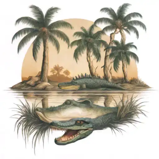 With Live Oak Trees And Alligator