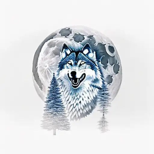 Wolf Howling At Moon With A Tree Line Behind Sleeve
