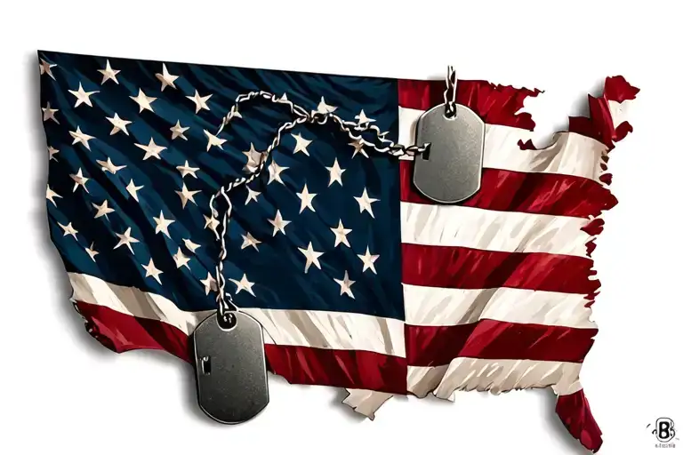 Folded American Flag With Dog Tags Hanging
