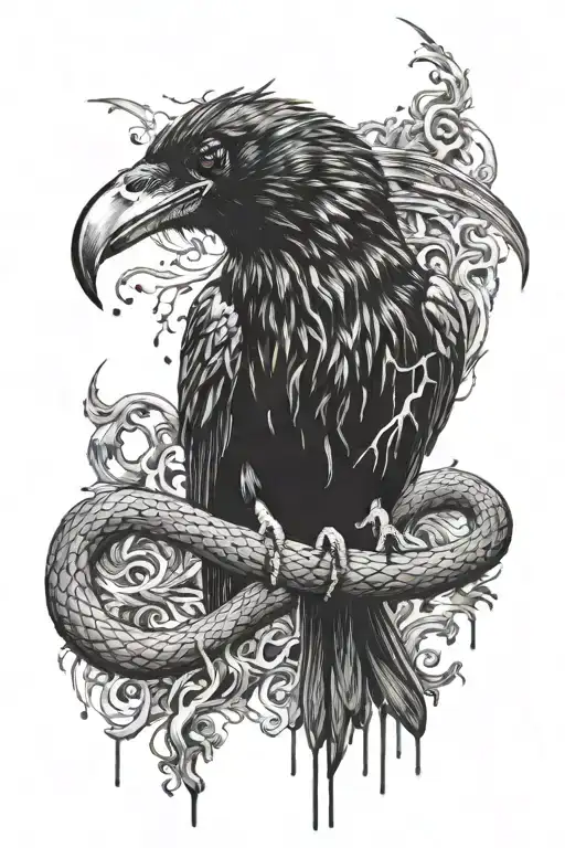 Raven On My Arm With A Snake In It's Mouth And The Ravens Eyes Dripping Blood