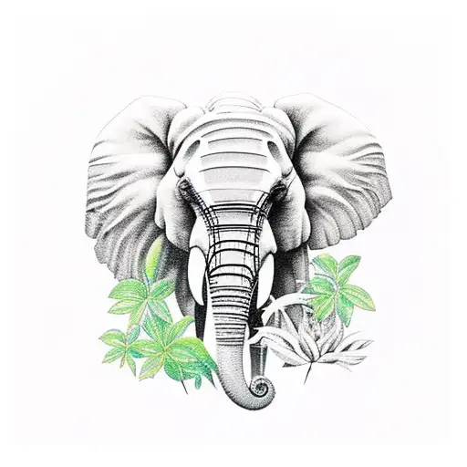 Elephant In A Jungle Setting With Vibrant Flowers And Plants