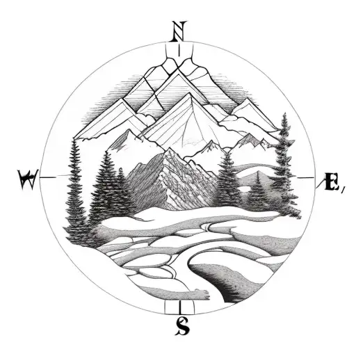 Mountain Scene Met Compass Met Touw Met Knopen Eromheen