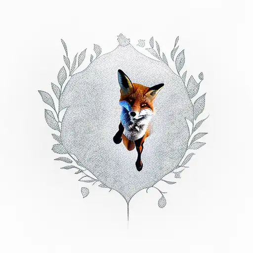 Fox Jumping With Flowers And Leaves