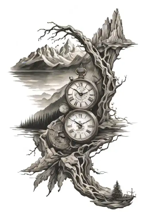 Mountains And Clock