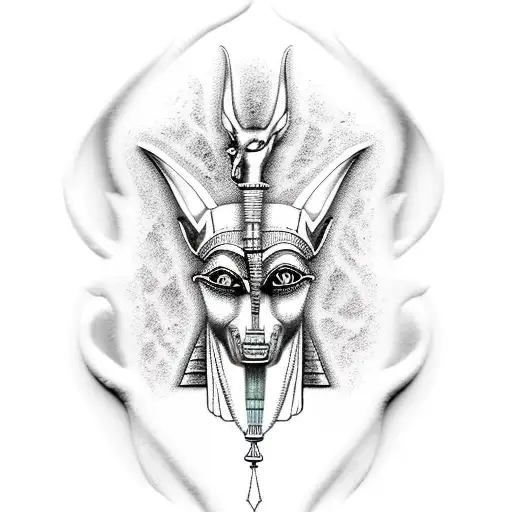 Anubis And The God Ra Tattoo In Egyptian Style