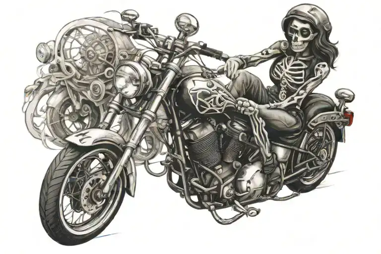 Girl Skeleton Riding Motorcycle Pretty Face