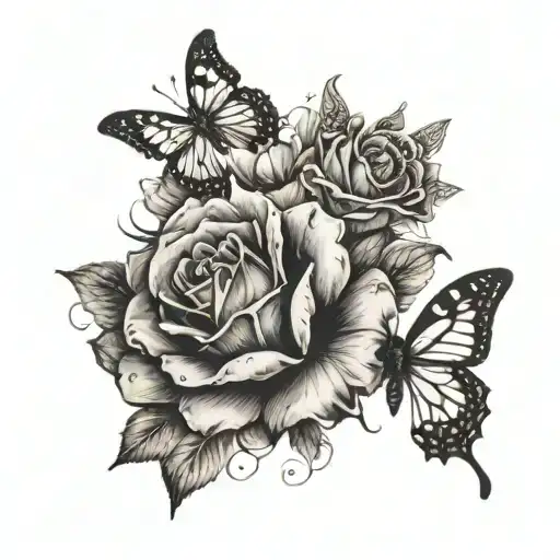 One Small Rose With Multiple Butterflies Fluttering