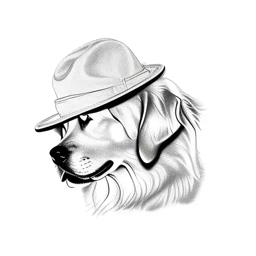 Golden Retriever Wearing A Hat And He Is Kissing Black Cat That Smokes A Cigarette