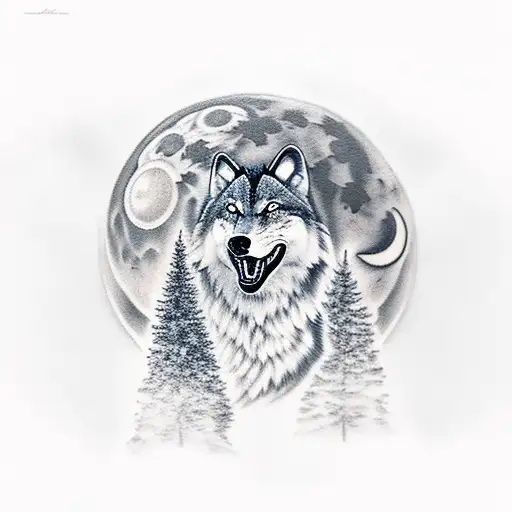 Wolf Howling At Moon With A Tree Line Behind Sleeve