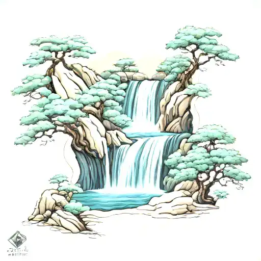 Waterfall In Hokusai Art Style