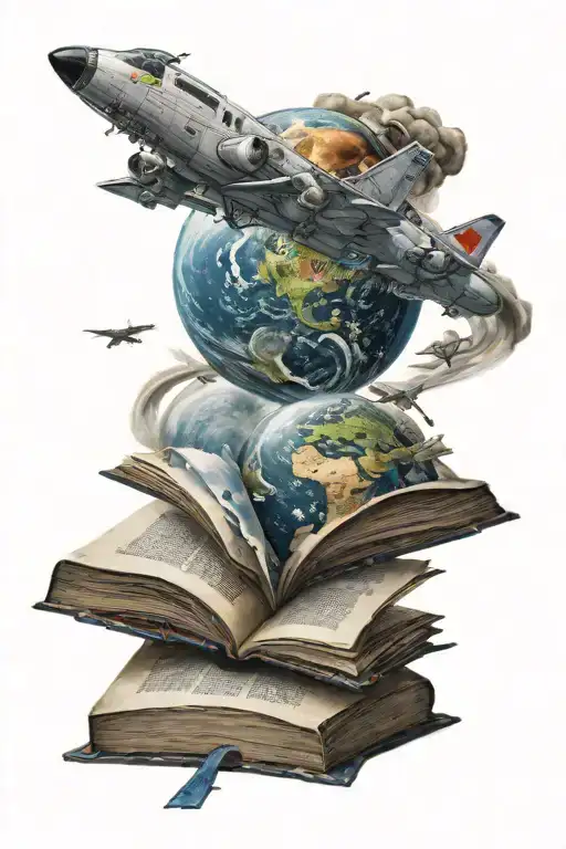 Open Book Showing A Planet That Has A Plane Flying Around It