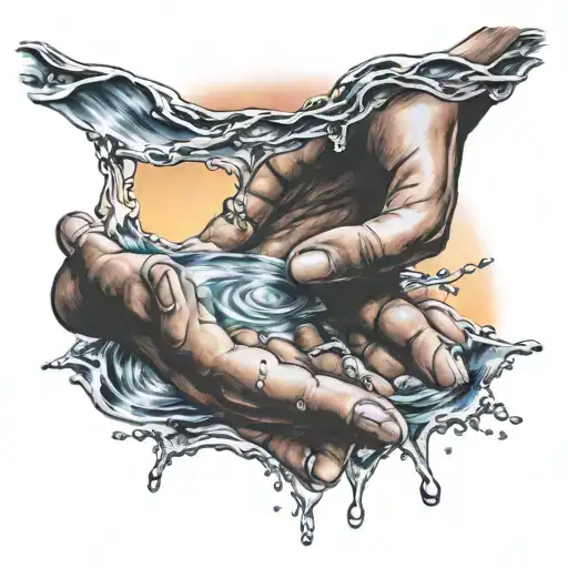 Feminine Hands Holding Water With A Sunset In The Water