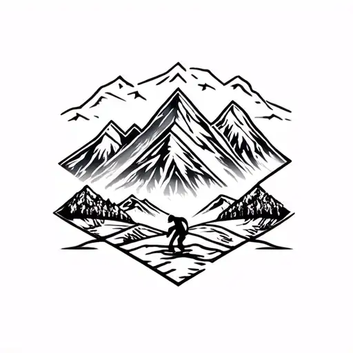 Double Black Diamond Ski Symbol Outlines With Mountain Scene Inside