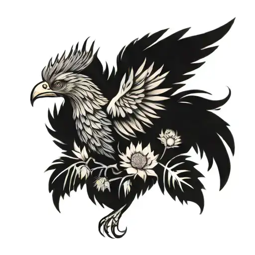 A Portrait Of A Majestic Phoenix With Scottish Thistle Flowers In The Background