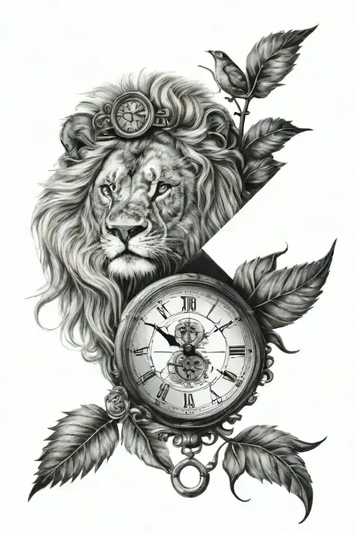 Lion Compass And Clock Between Granny