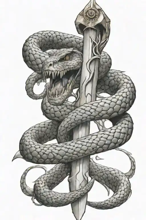 Snake Wrapping Around A Broken Sword