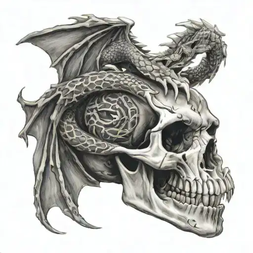 Skull Of A Dragon With Snake Intertwined
