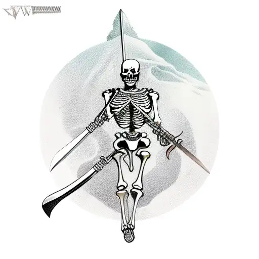 Skeleton Of A Warrior With A Scandinavian Sword From Which A Spider Crawled Out