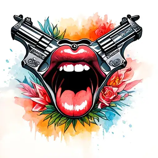 Chicana And Gun Taking Out The Tongue