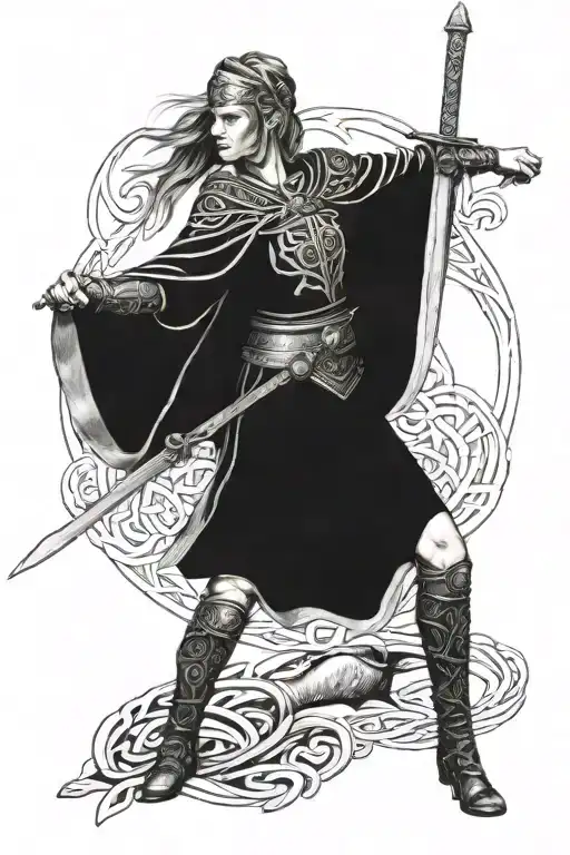 Female Celtic Warrior Wielding A Sword